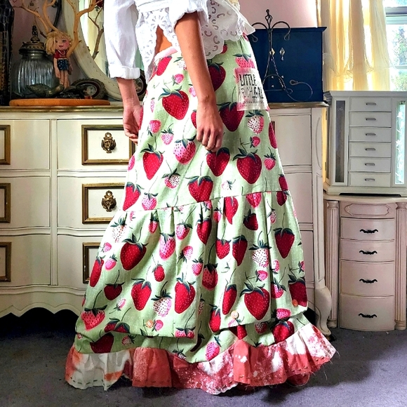 Ivana Ruzzo Dresses & Skirts - SOLD OUT✅️Designer Boho Maxi Skirt Upcycled Rare Strawberry Cottage Shabby Chic